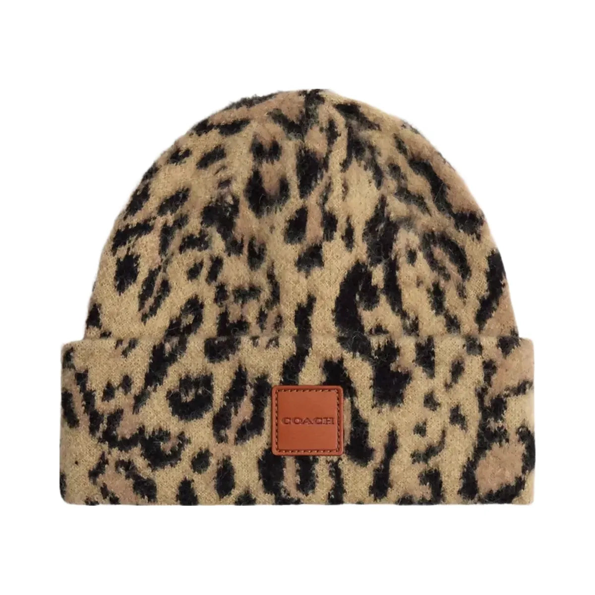 Coach Leopard Print Beanie in Tan