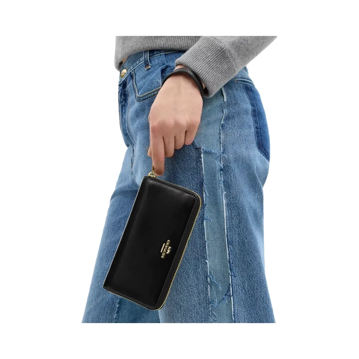 Coach Long Zip Around Wallet in Gold Black