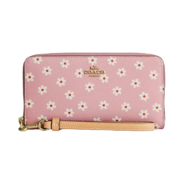 Coach Long Zip Around Wallet With Floral Print in Gold Pink Multi