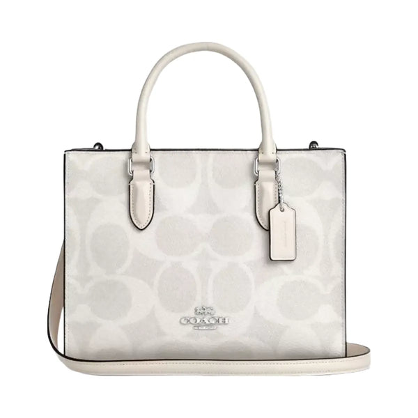 Coach Maggie Small Tote Bag In Signature Canvas in Silver White Chalk