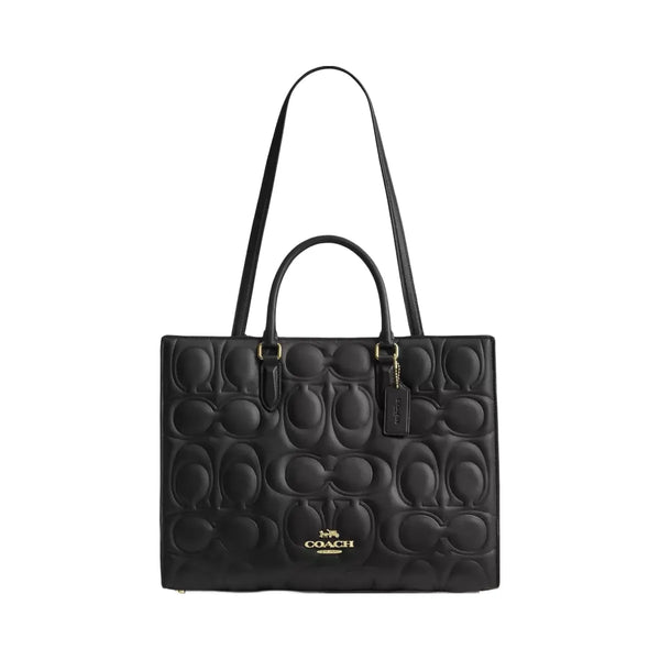 Coach Maggie Tote Bag In Signature Leather in Gold Black