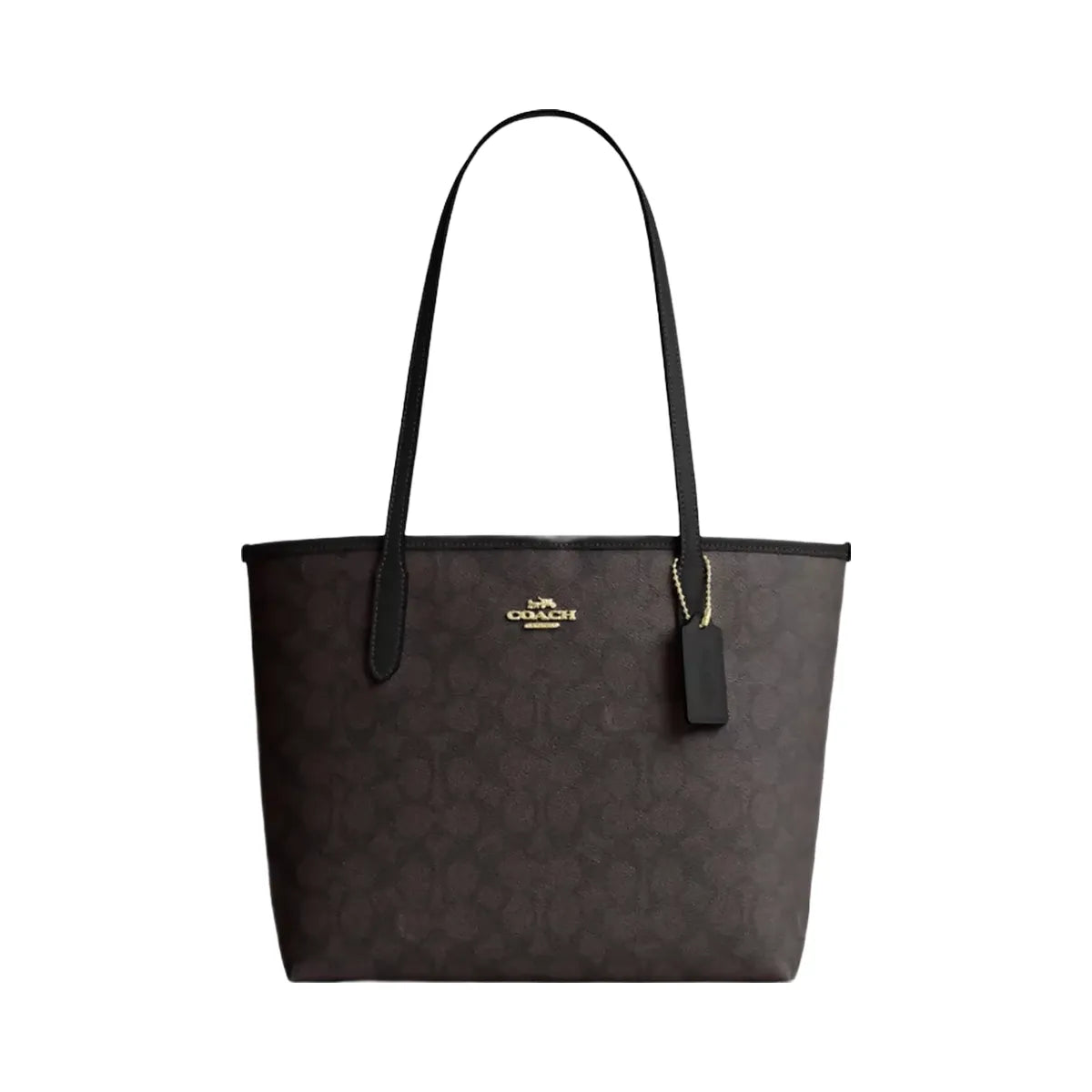 Coach Medium City Tote Bag In Signature Canvas in Gold Walnut Black