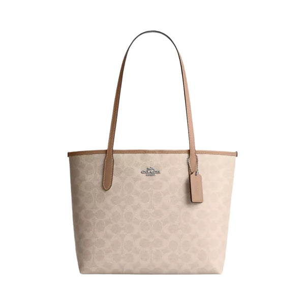 Coach Medium City Tote Bag In Signature Canvas in Silver Sand Taupe