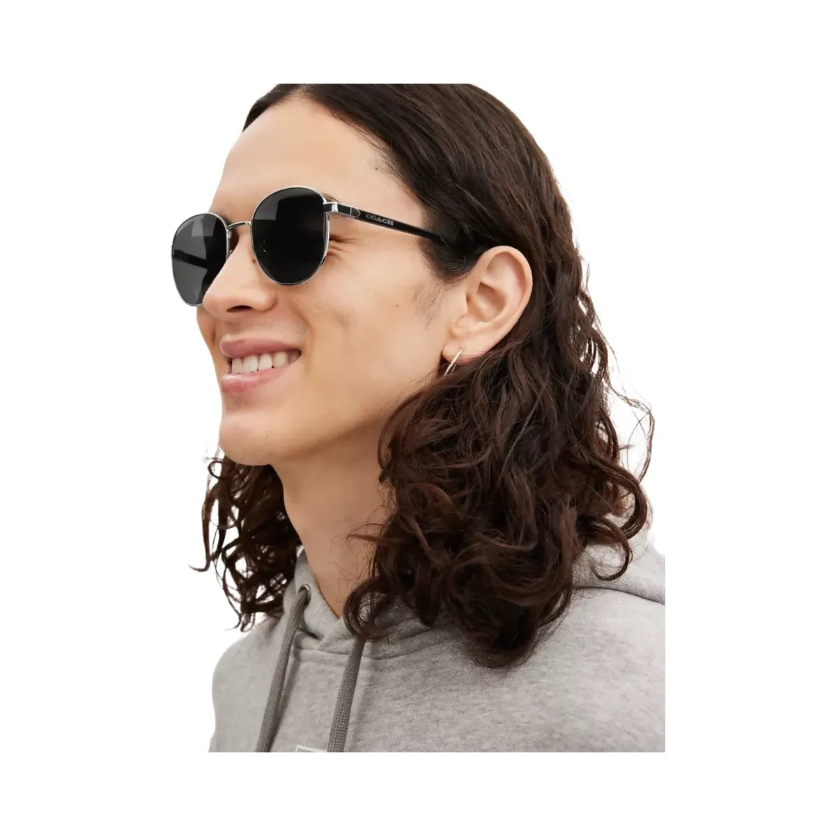 Coach Metal Round Sunglasses in Silver Black