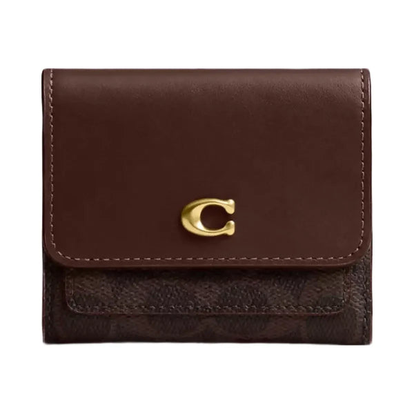 Coach Mila Small Flap Wallet In Signature Canvas in Brass Maple