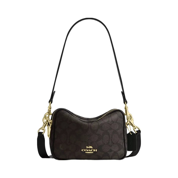 Coach Mini Carey Crossbody Bag In Signature Canvas in Gold Walnut Black