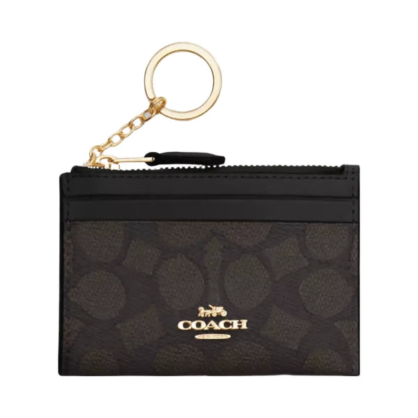 Coach Mini Skinny Id Case In Signature Canvas in Gold Walnut Black