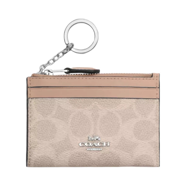 Coach Mini Skinny Id Case In Signature Canvas in Silver Sand Taupe