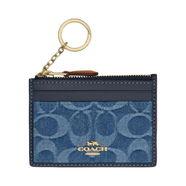 Coach Mini Skinny Id Case In Signature Denim in Gold Indigo