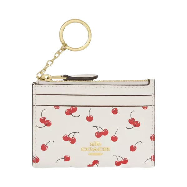 Coach Mini Skinny Id Case With Cherry Print in Gold Chalk Multi