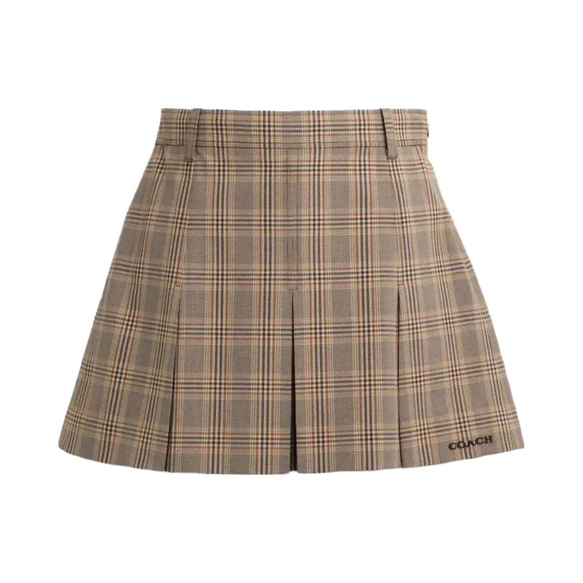 Coach Pleated Plaid Skirt In Recycled Polyester in Tan Multi