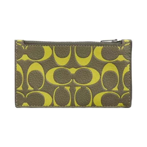Coach Restored Zip Card Case In Signature Leather in Army Green Key Lime
