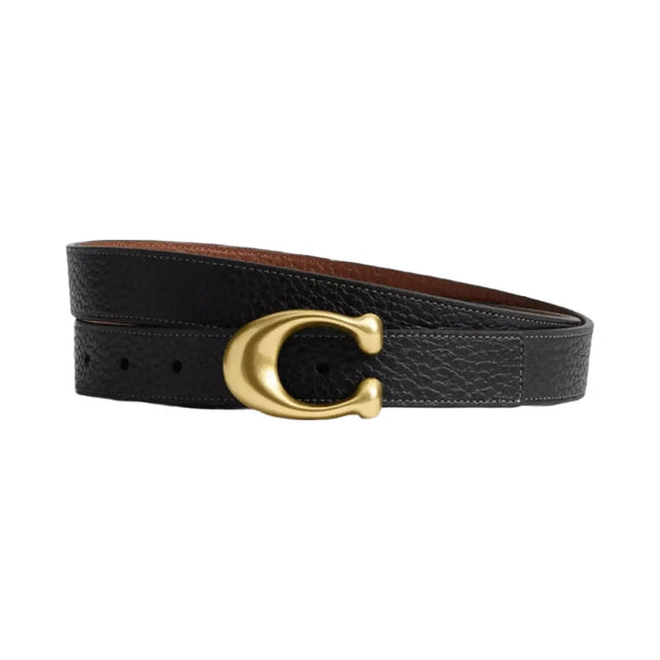 Coach Sculpted C Buckle Reversible Belt, 25 Mm in Brass Black Redwood