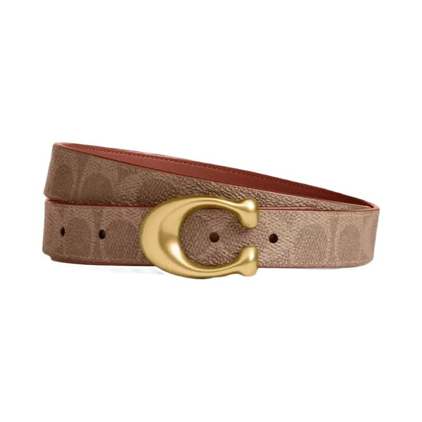 Coach Sculpted C Buckle Reversible Belt, 25 Mm in Brass Tan Caramel