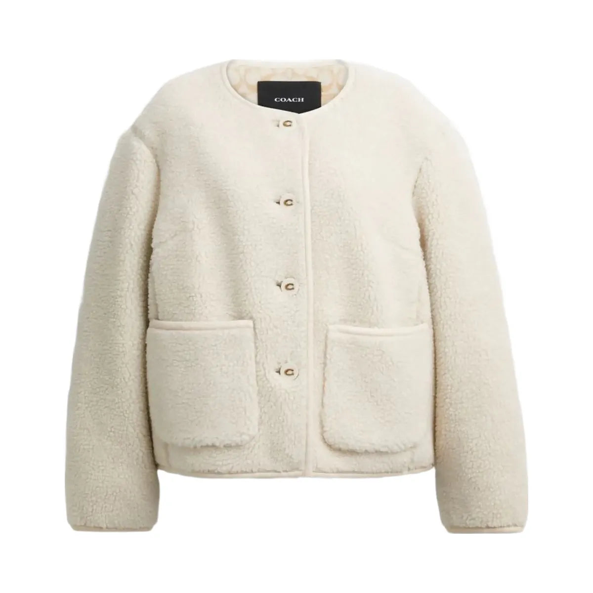 Coach Short Sherpa Cardi Jacket Natural