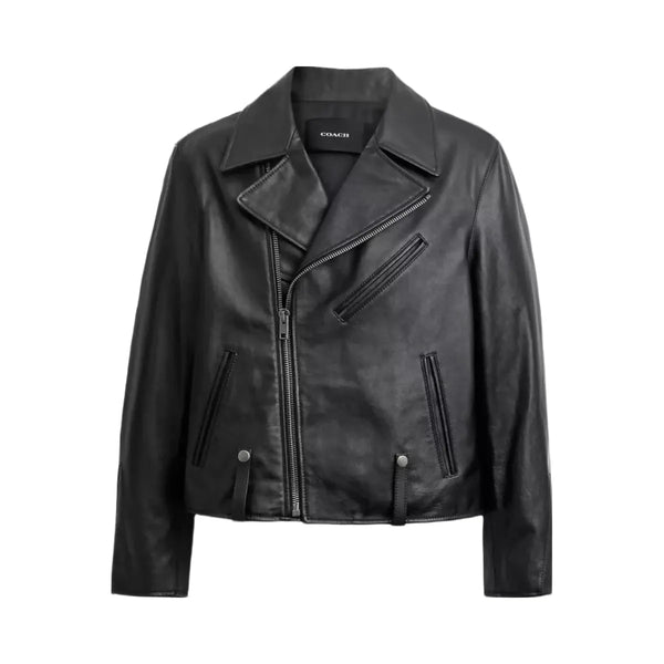 Coach Shrunken Leather Biker Jacket in Black