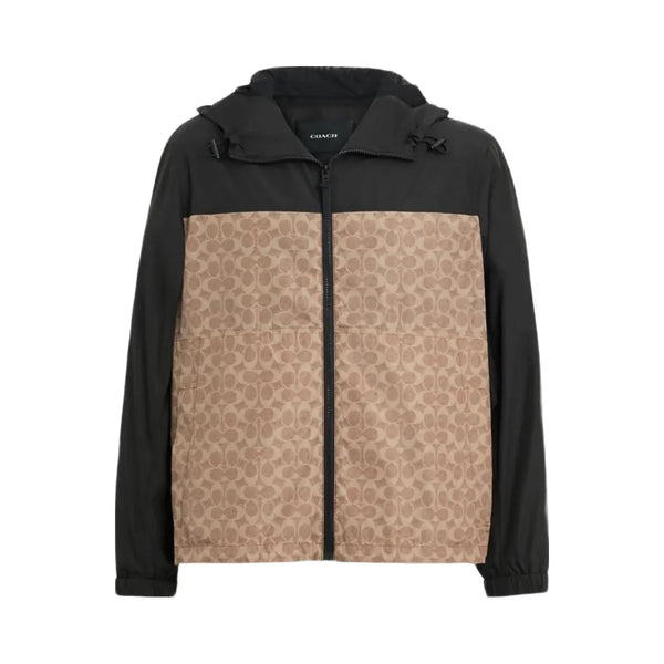 Coach Signature Full Zip Windbreaker In Recycled Polyester Tan Signature