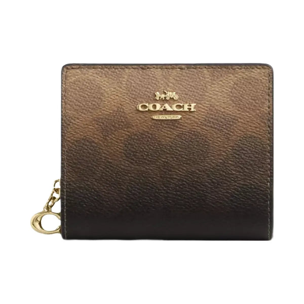 Coach Snap Wallet In Ombre Signature Canvas in Gold Brown