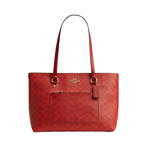 Coach Station Tote Bag In Signature Canvas in Gold Crimson