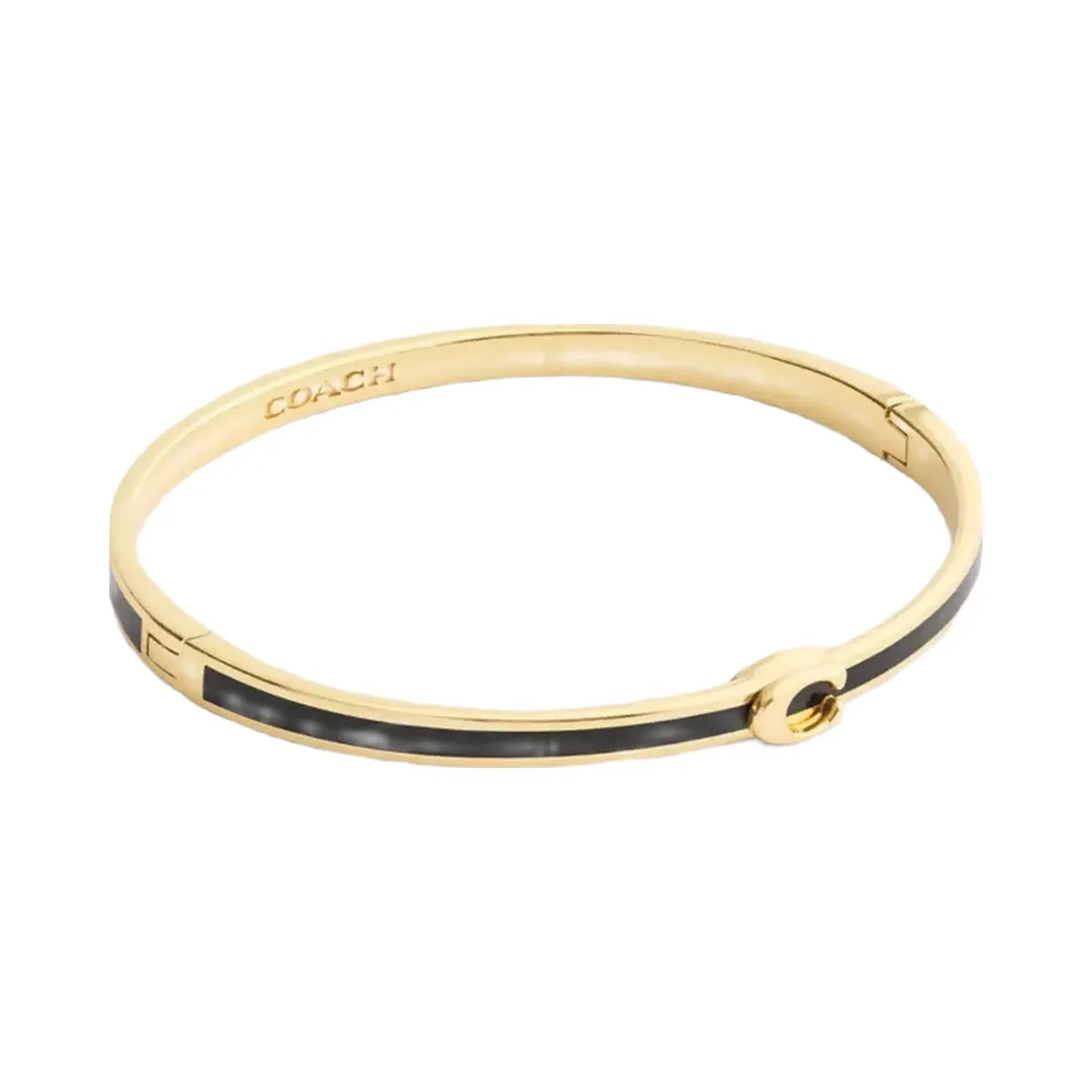 Coach Thin Enamel Signature Hinged Bangle in Gold Black