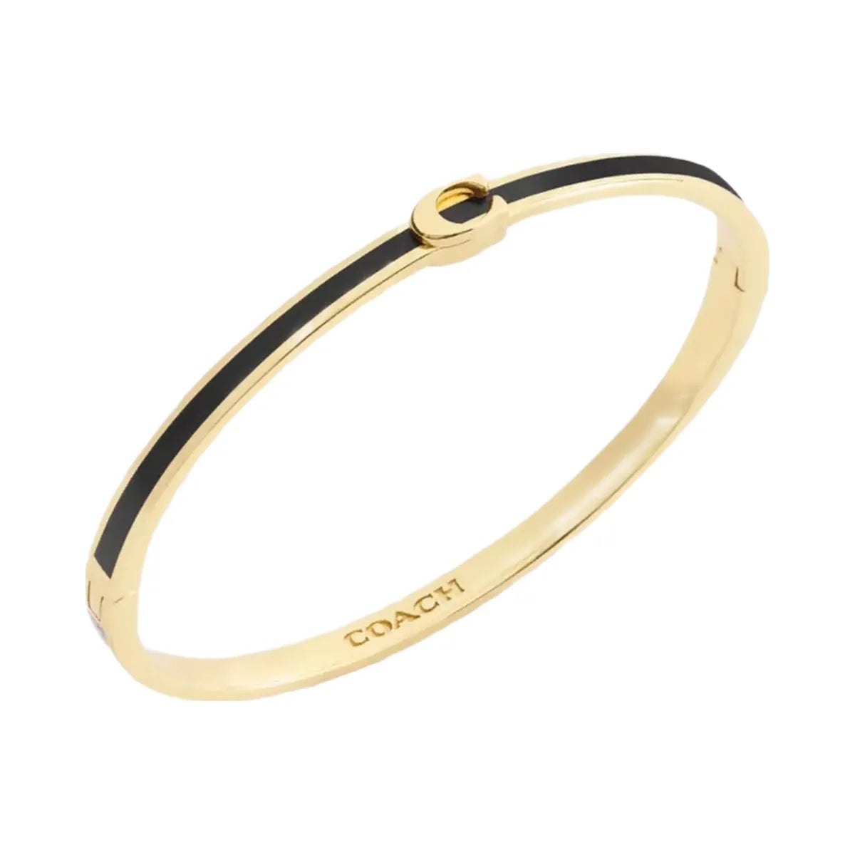 Coach Thin Enamel Signature Hinged Bangle in Gold Black