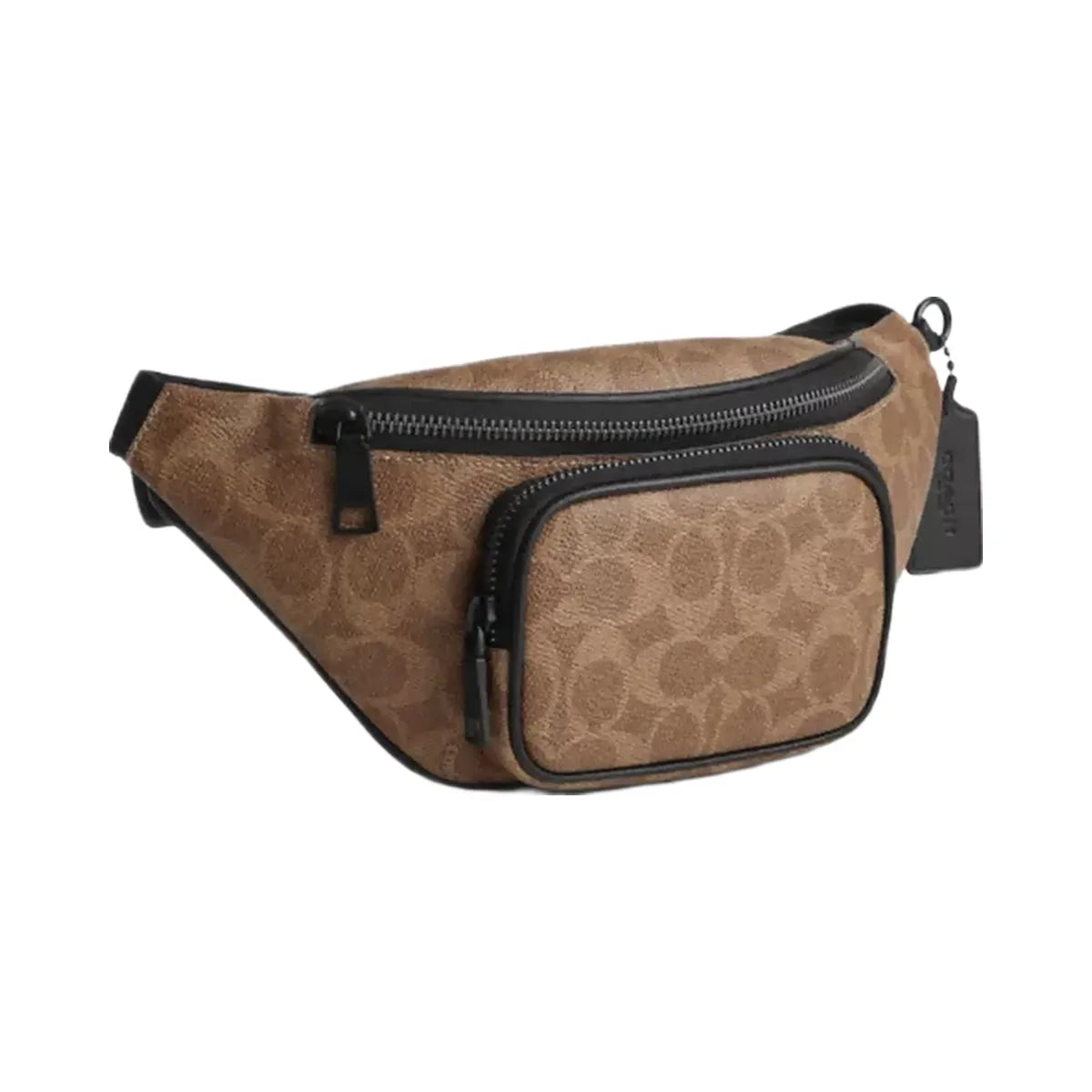 Coach Travis Belt Bag 30 In Signature Canvas in Matte Black Tan Black