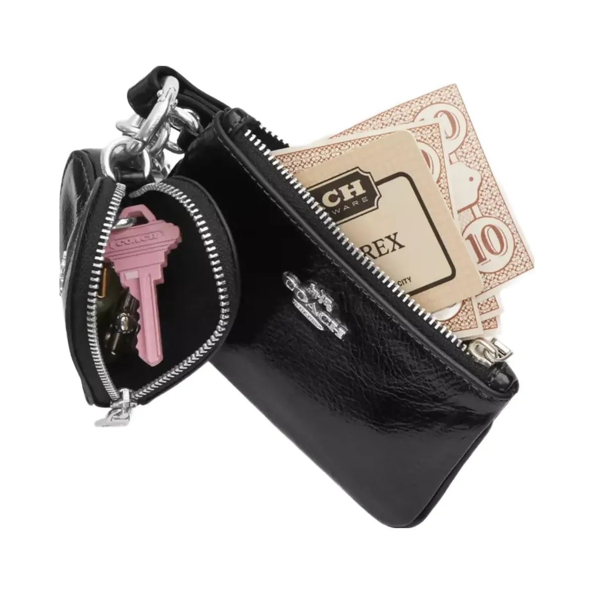 Coach Wristlet And Heart Pouch With Charm in Silver Black