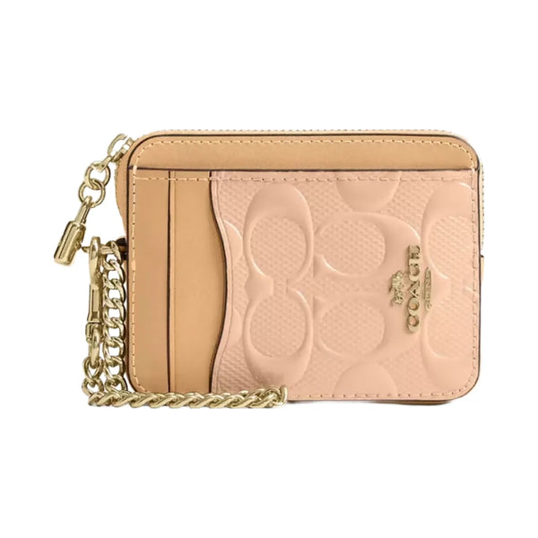 Coach Zip Card Case In Signature Leather With Charm in Gold Faded Blush