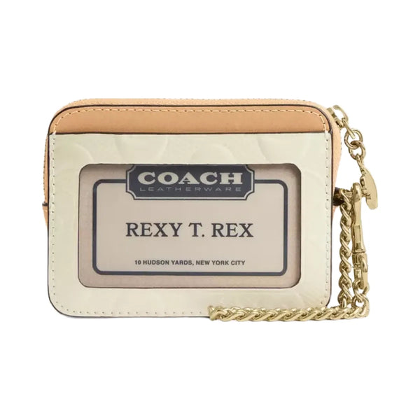 Coach Zip Card Case In Signature Leather With Charm in Gold Light Lemon