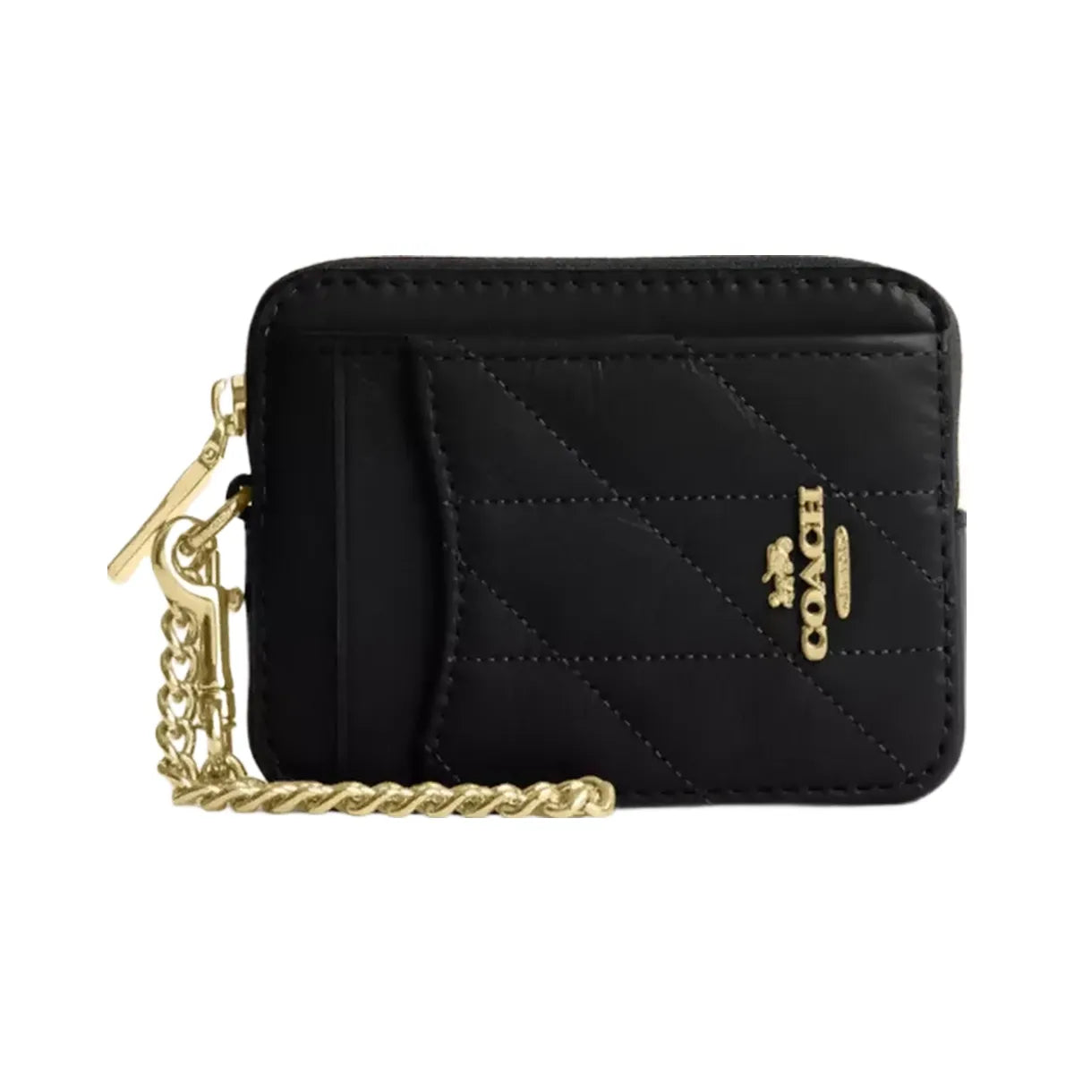 Coach Zip Card Case With Quilting in Gold Black