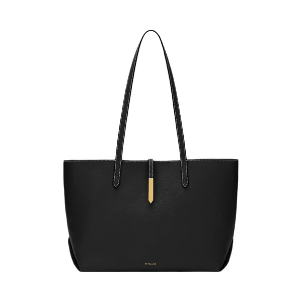 DeMellier The Tokyo Tote black small grain ecru stitching
