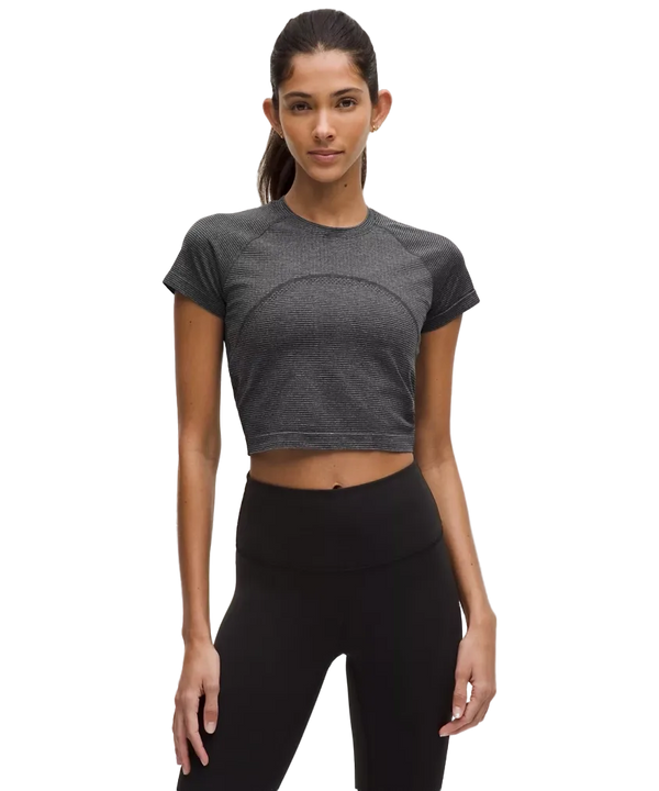 Lululemon Swiftly Tech Cropped Short-Sleeve Shirt 2.0 Spandex Stripe Black/White
