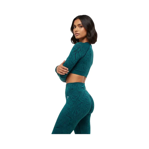 Gymshark Adapt Animal Long Sleeve Crop Top Navy/Brand Blue