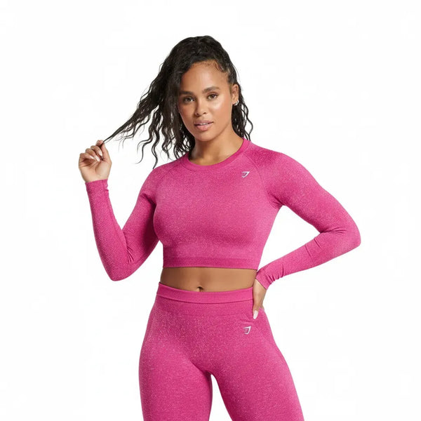 Gymshark Adapt Fleck Seamless Long Sleeve Crop Top - Winning Pink/Sour Pink
