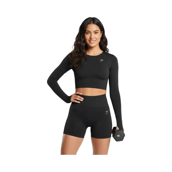 Gymshark Everyday Seamless Long Sleeve Crop Top Black