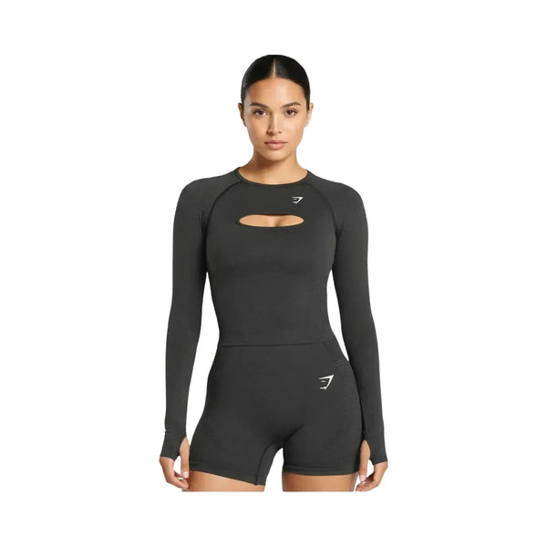 Gymshark Vital Long Sleeve Cut Out Top Black Marl