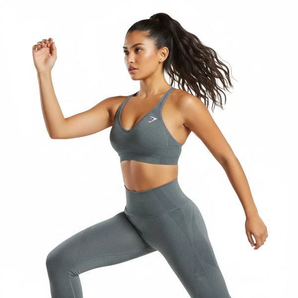 Gymshark Vital V Neck Sports Bra - Strong Grey Marl