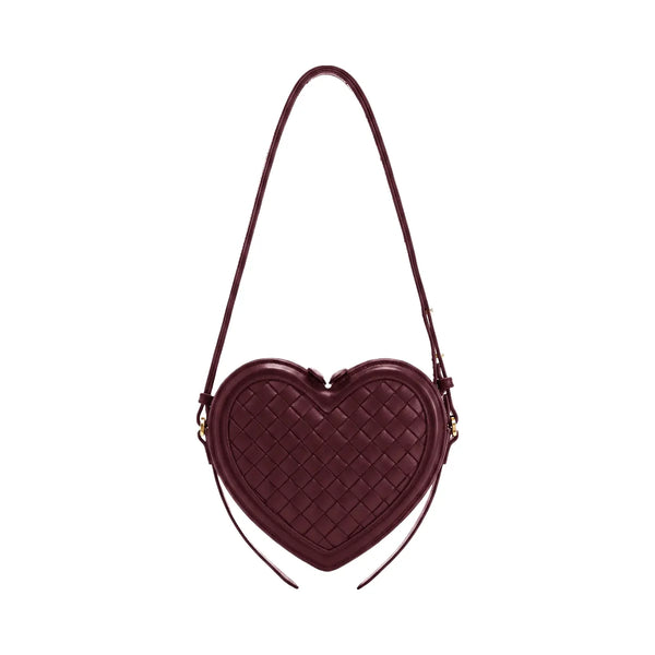 JW PEI Arlene Woven Heart Shape Crossbody Bag Deep Burgundy
