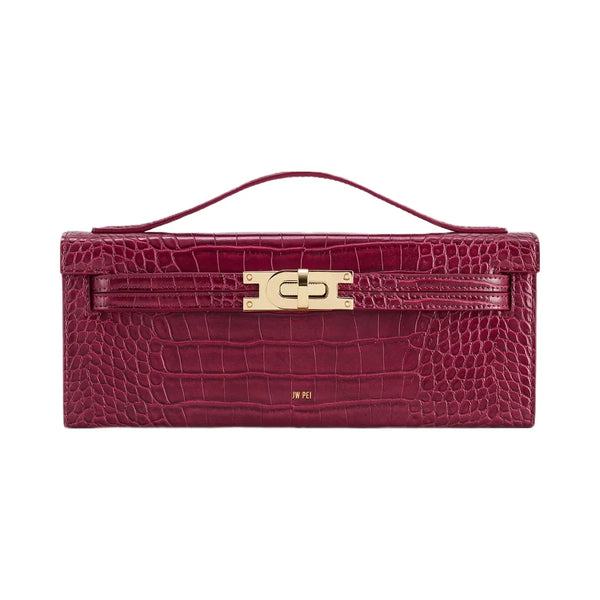 JW PEI Bria Structured Top Handle Bag Burgundy Croc