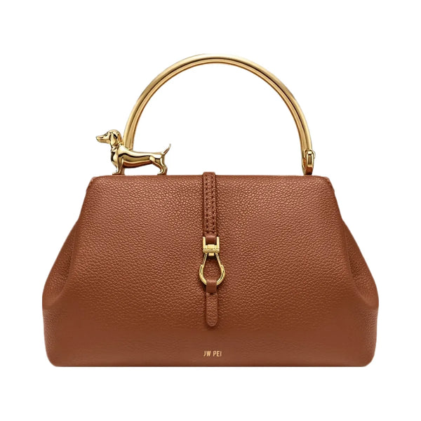 JW PEI Bruna Dachshund Metal Handle Top Handle Bag Brown