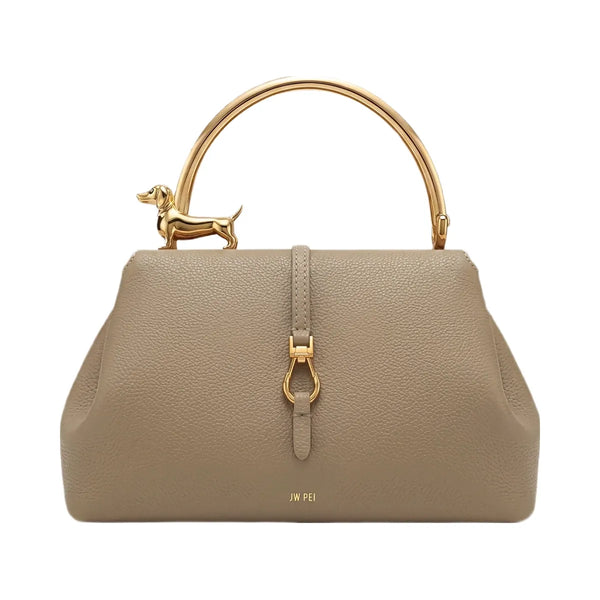 JW PEI Bruna Dachshund Metal Handle Top Handle Bag Light Brown