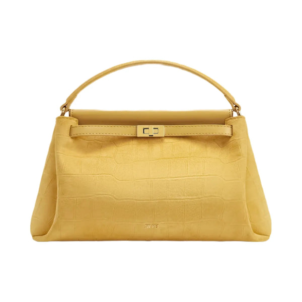 JW PEI Carmen Faux Suede Croc Embossed Top Handle Bag Yellow