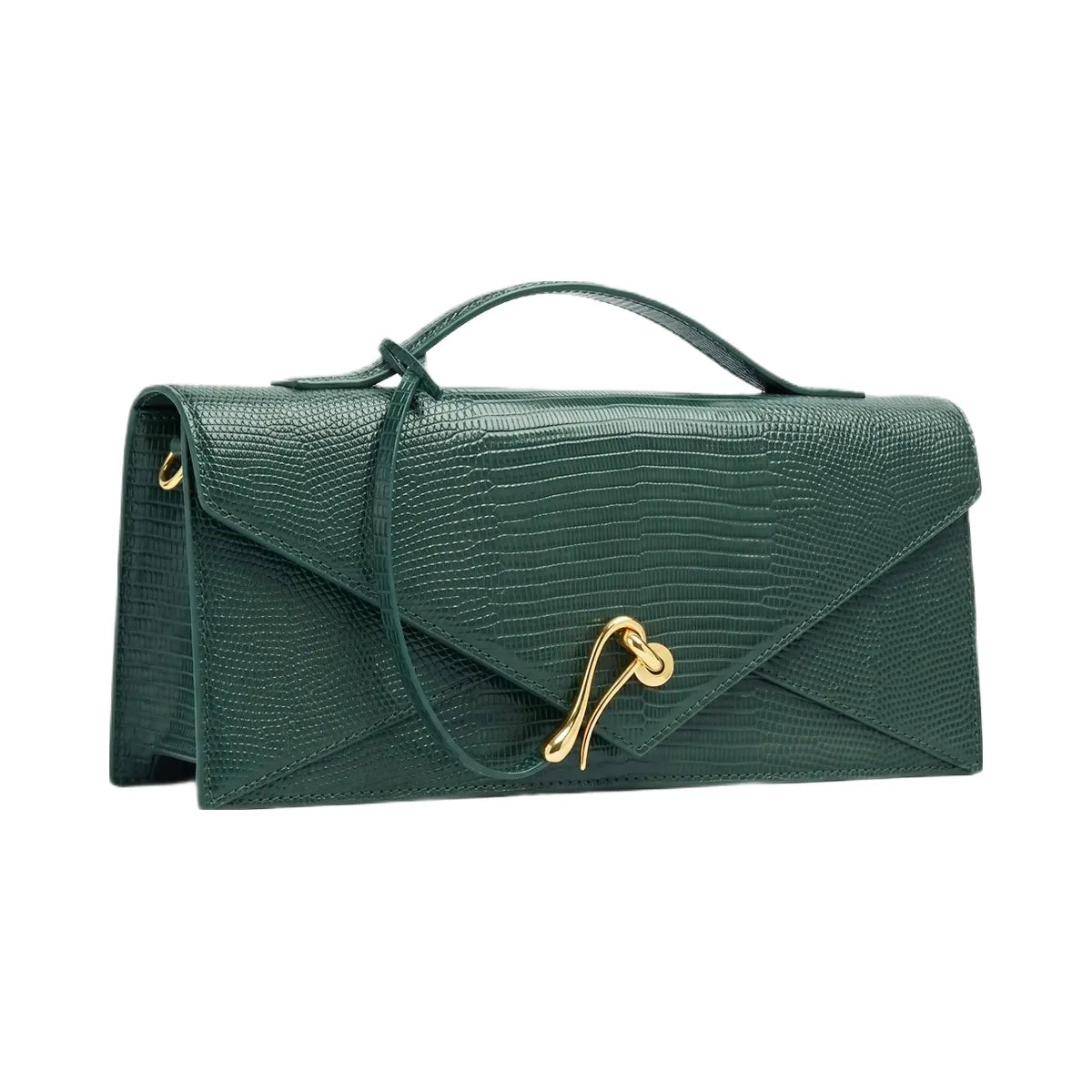 JW PEI Celeste Envelope Top Handle Bag Olive Green Lizard Texture