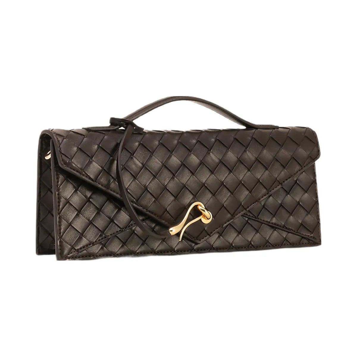 JW PEI Celeste Woven Textured Envelope Top Handle Bag Dark Brown