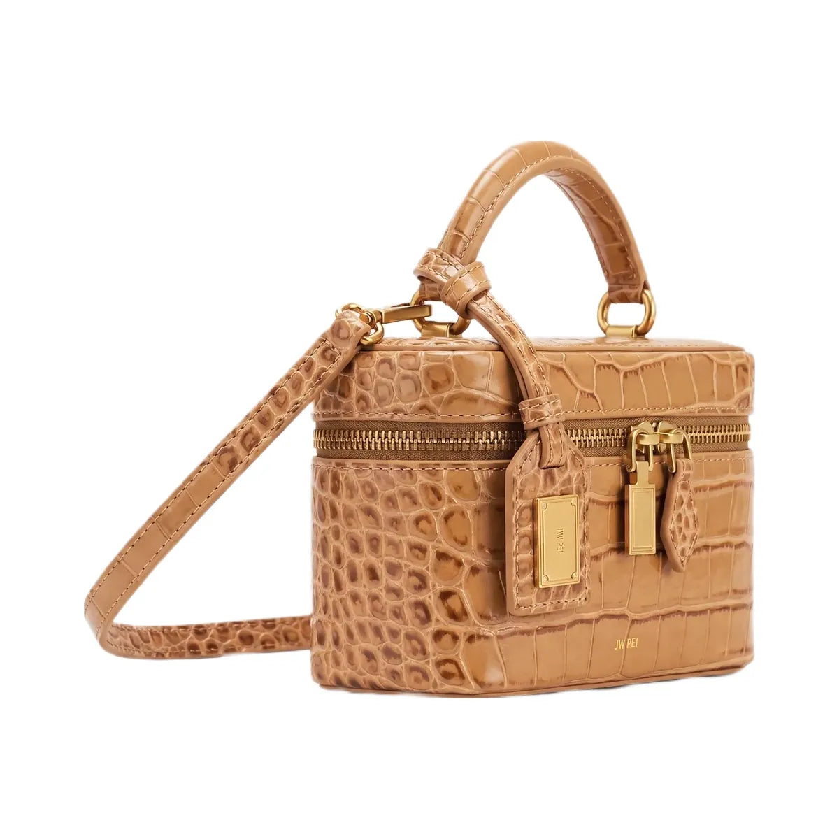 JW PEI Cleo Box Shape Top Handle Bag Brown Croc