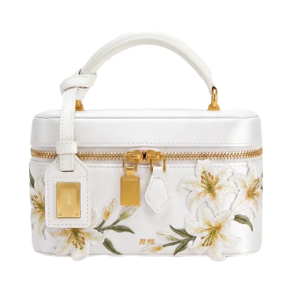 JW PEI Cleo Embroidered Box Shape Top Handle Bag Snow White