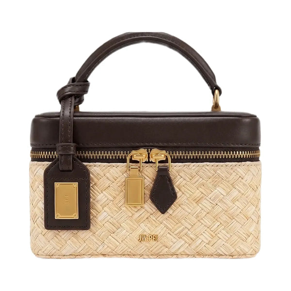 JW PEI Cleo Faux Straw Box Shape Top Handle Bag Brown