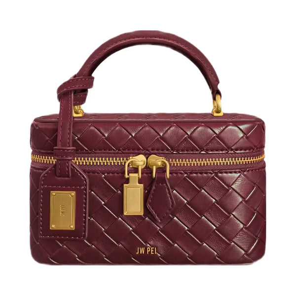 JW PEI Cleo Woven Texture Box Shape Top Handle Bag Claret