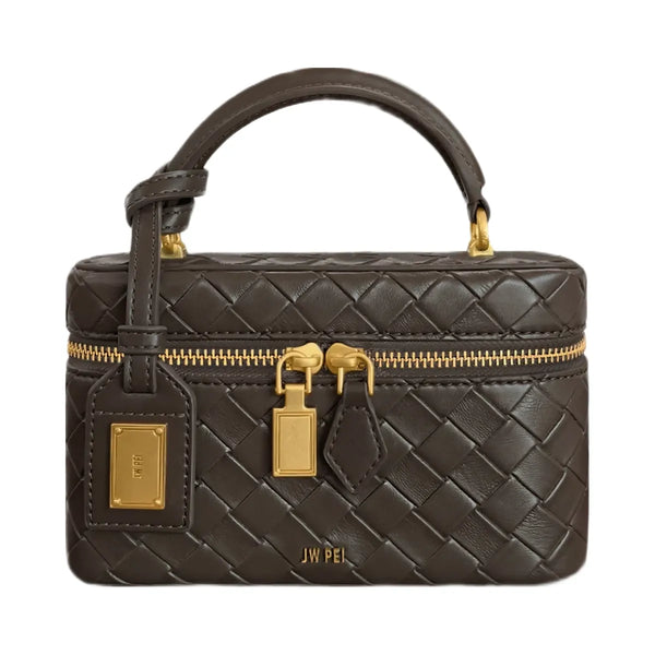JW PEI Cleo Woven Texture Box Shape Top Handle Bag Dark Brown