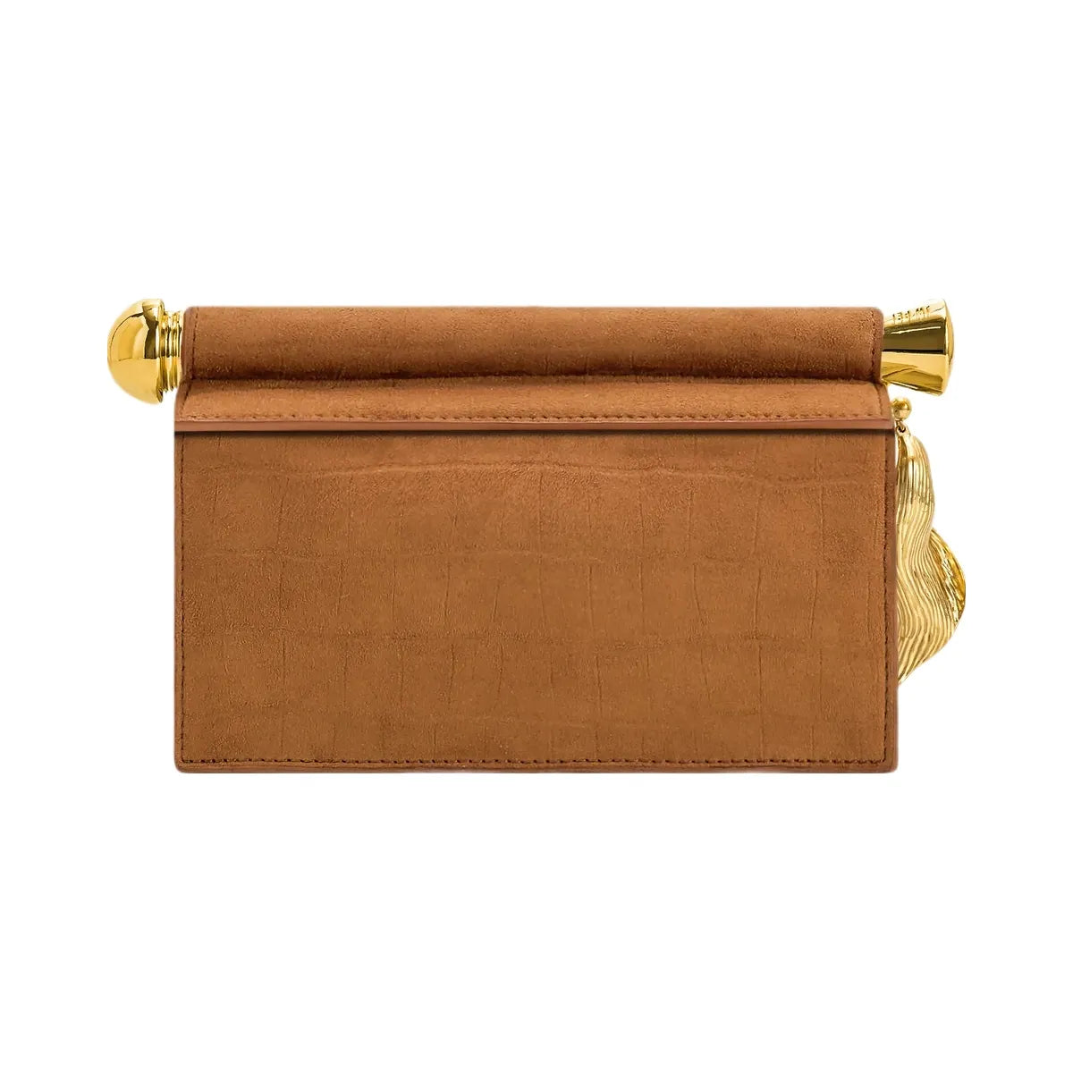 JW PEI Holly Faux Suede Metal Pendant Embellished Clutch Brown